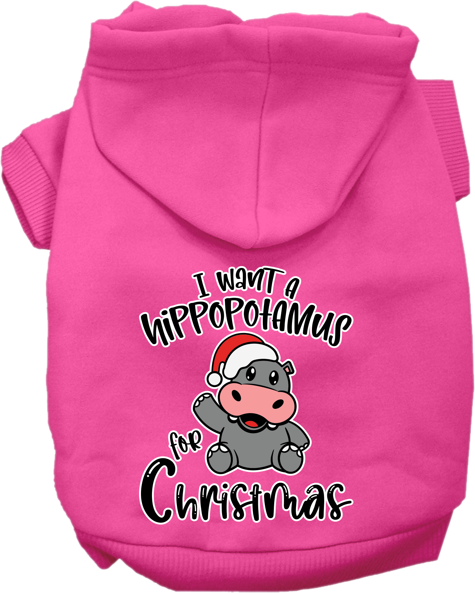 Hippo for Christmas Screen Print Dog Hoodie Bright Pink Size 4X